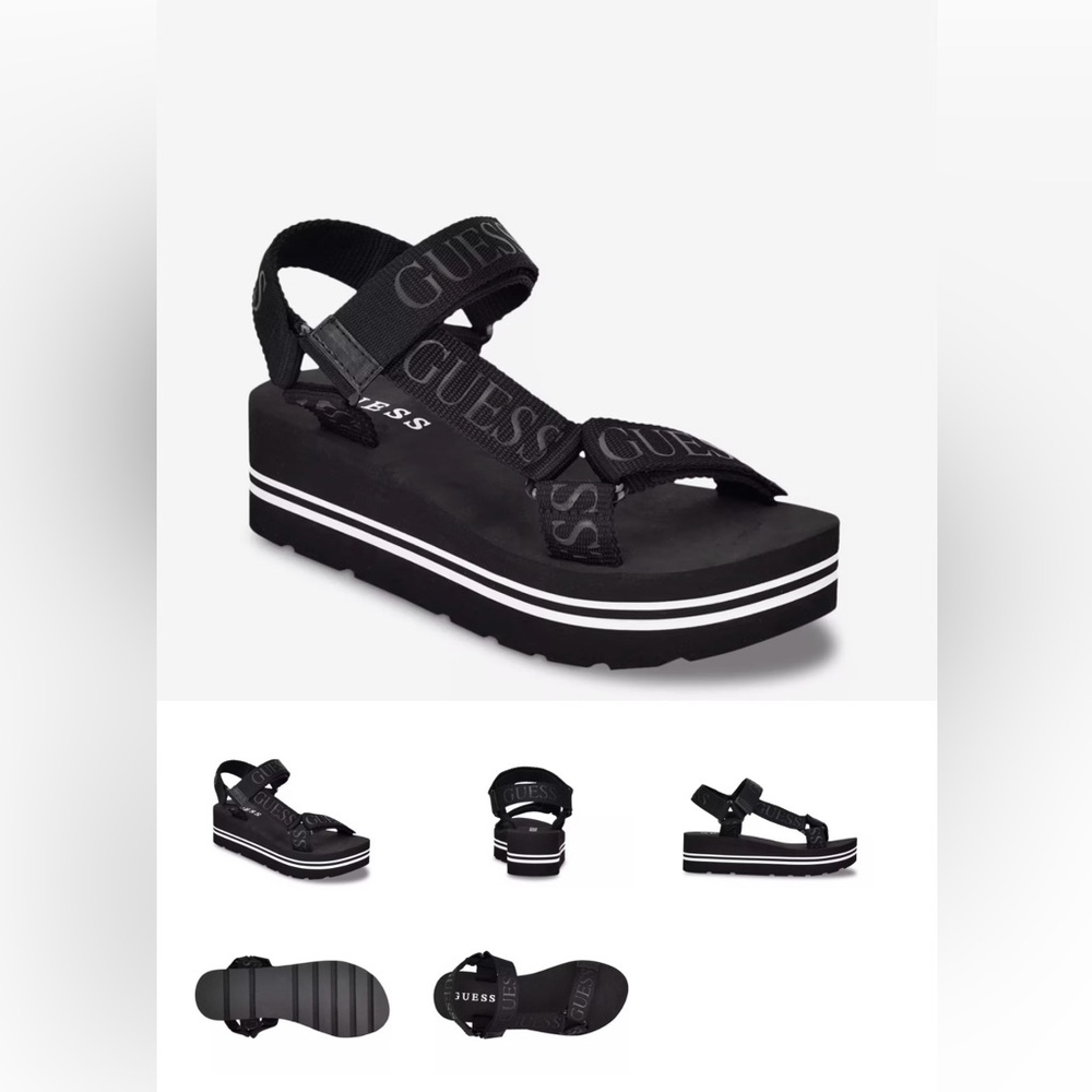 GUESS Black Strappy Platform Sandals